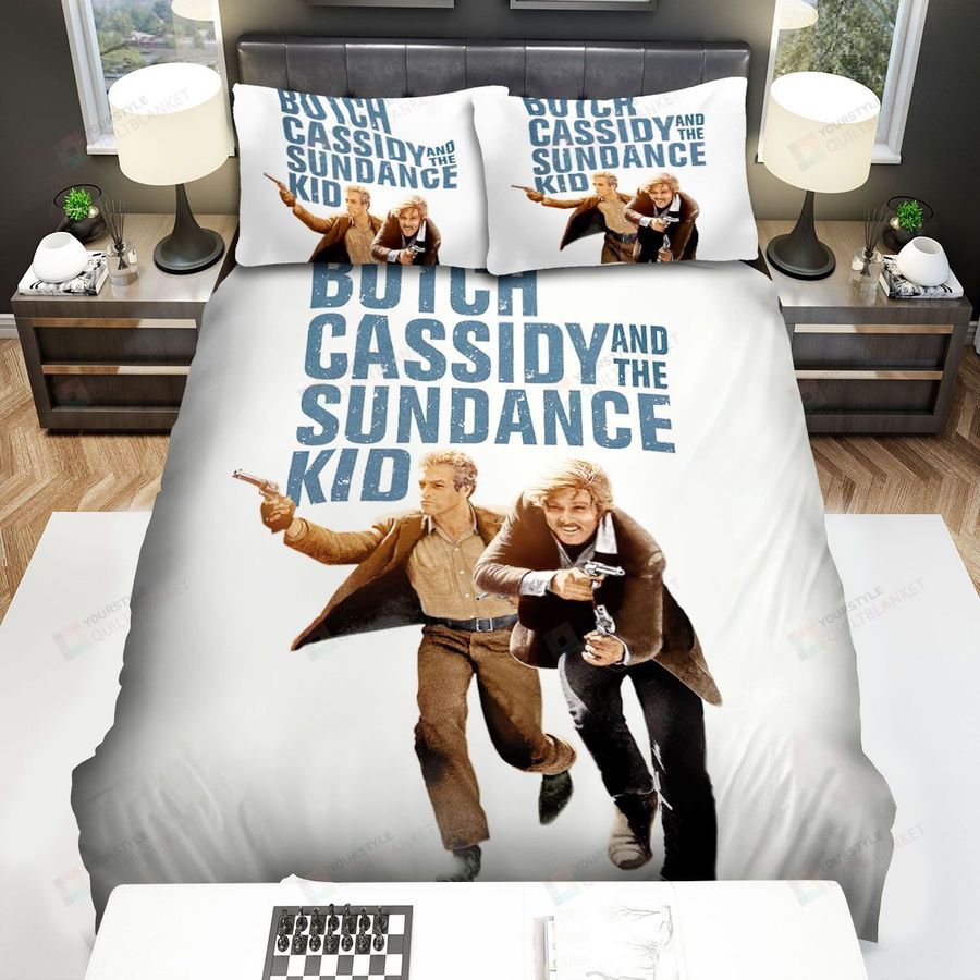 Butch Cassidy And The Sundance Kid (1969) Two Men Running With Guns In Hands Bed Sheets Spread Comforter Duvet Cover Bedding Sets