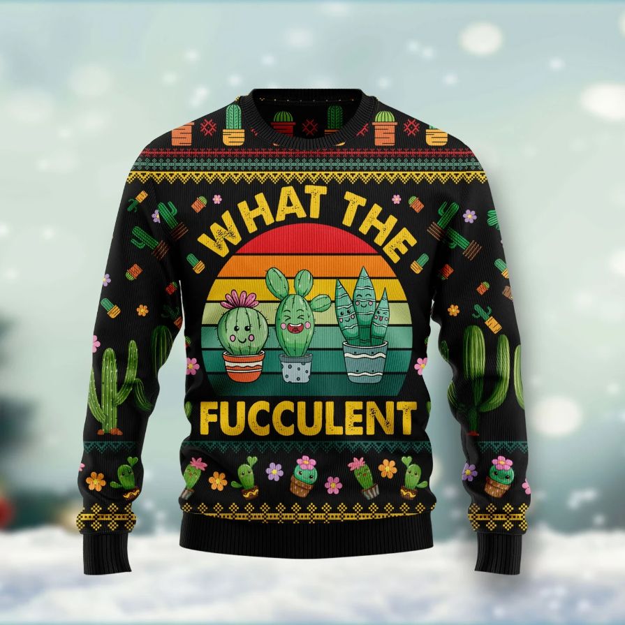 Cactus What The Fucculent 3D Xmas Sweater