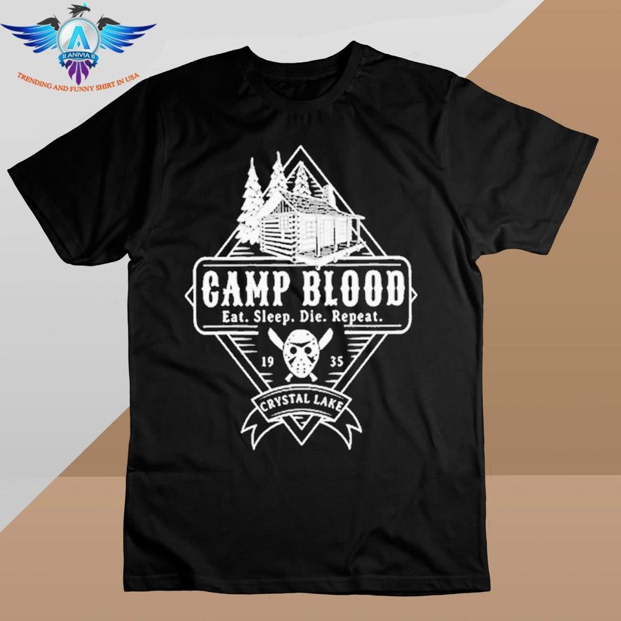 Camp blood eat sleep die repeat crystal lake jason graphic horror halloween shirt
