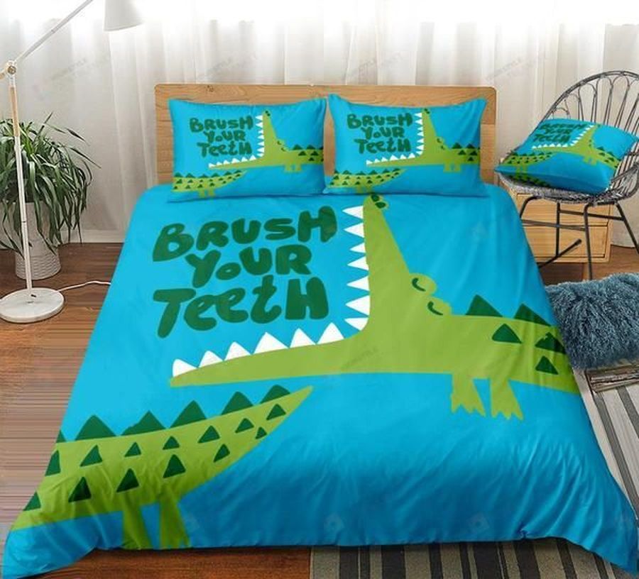 Cartoon Crocodile Message Brush Your Teeth For Kids Cotton Bed Sheets Spread Comforter Duvet Cover Bedding Sets