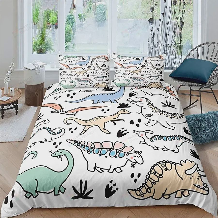 Cartoon Dinosaur And Triceratops Pattern Bed Sheets Duvet Cover Bedding Sets