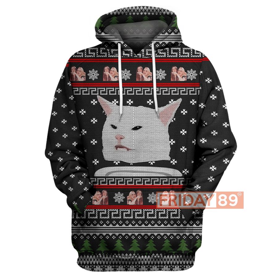 Cat T-Shirt Cat Meme Woman Yelling Christmas Pattern T-Shirt Hoodie Adult Full Print