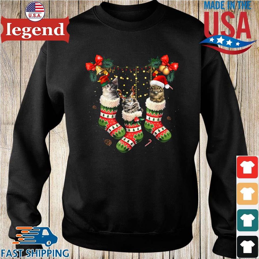 Cats in sock Merry Christmas sweater