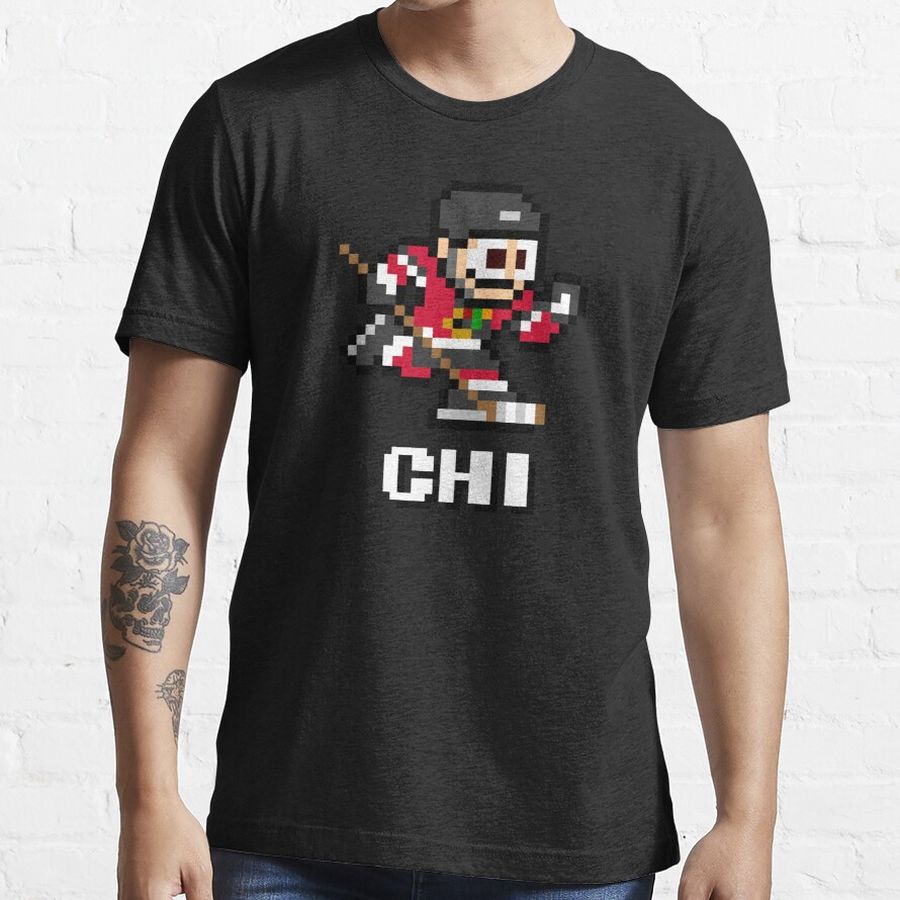 Chicago Blackhawks Home + Initials (8-bit Hockey Player) Essential T-Shirt