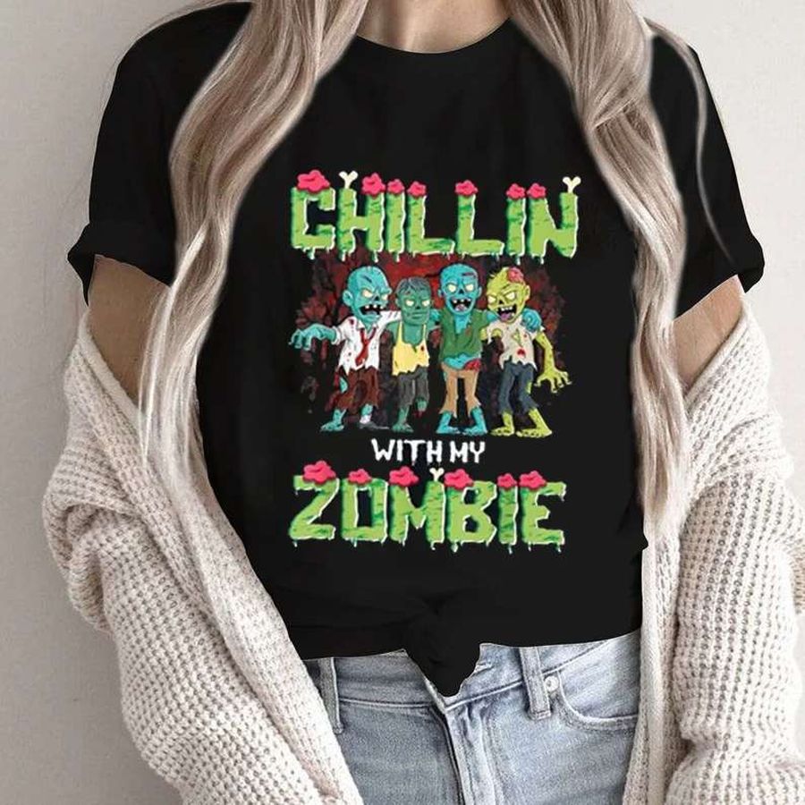 Chillin With My Zombies Friends Horror Halloween Boys T-Shirt