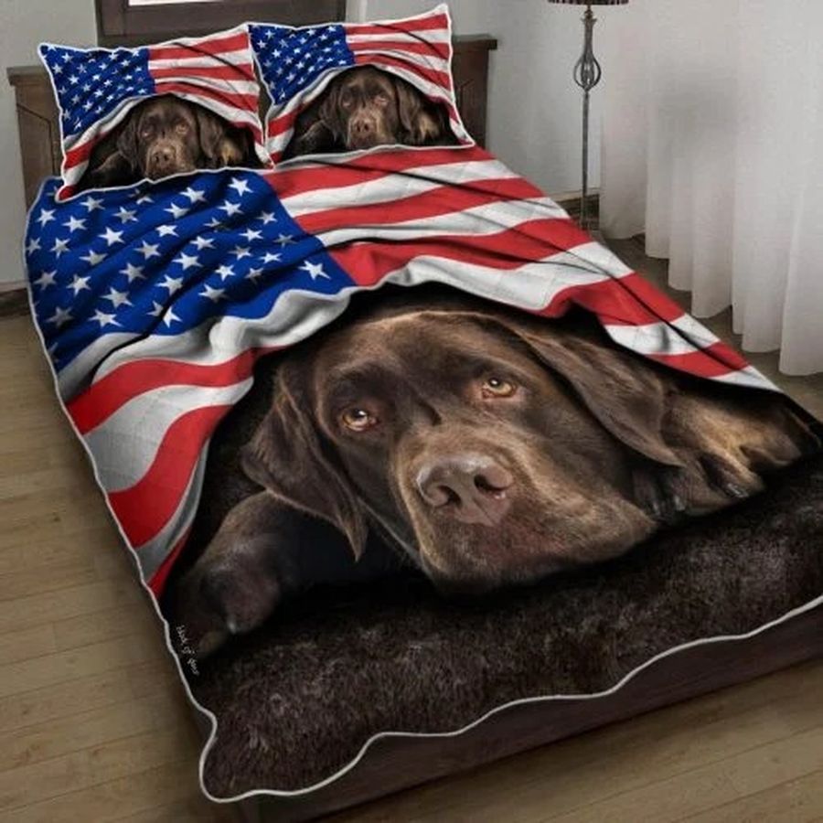Chocolate Labrador American Patriot Quilt Bedding Set