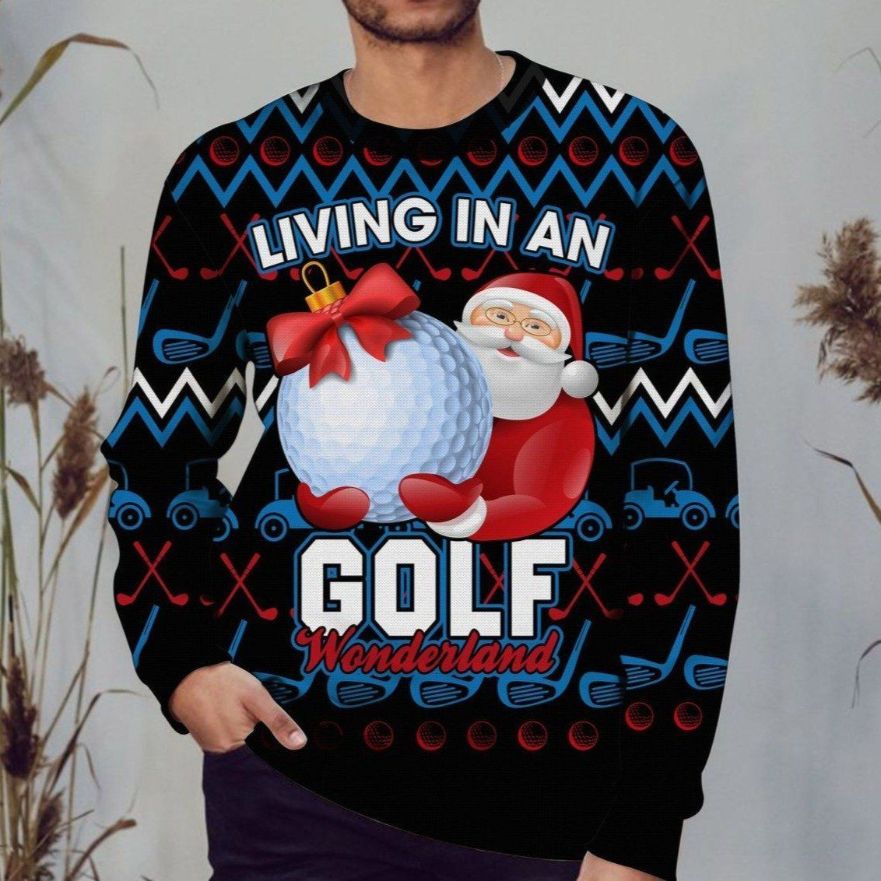 Christmas Living In A Golf Wonderland Santa Claus 3D Sweater