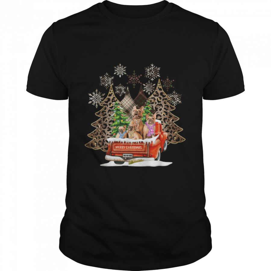 Christmas Pajama Trees Plaid Leopard Family French Bulldog T-Shirt B09JPDVVTM