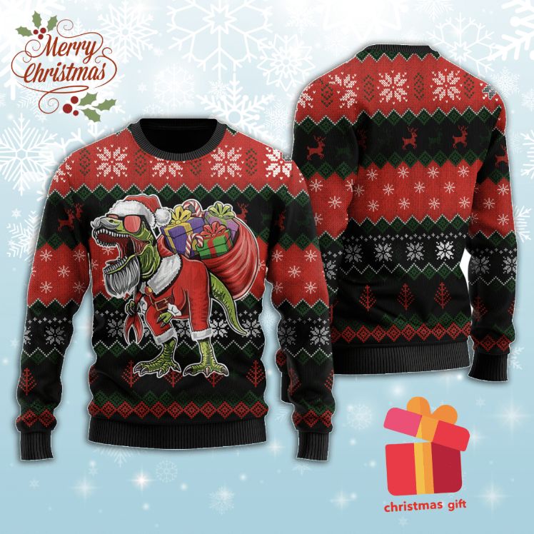 Christmas Santa T-rex Dinosaur 3D Sweater
