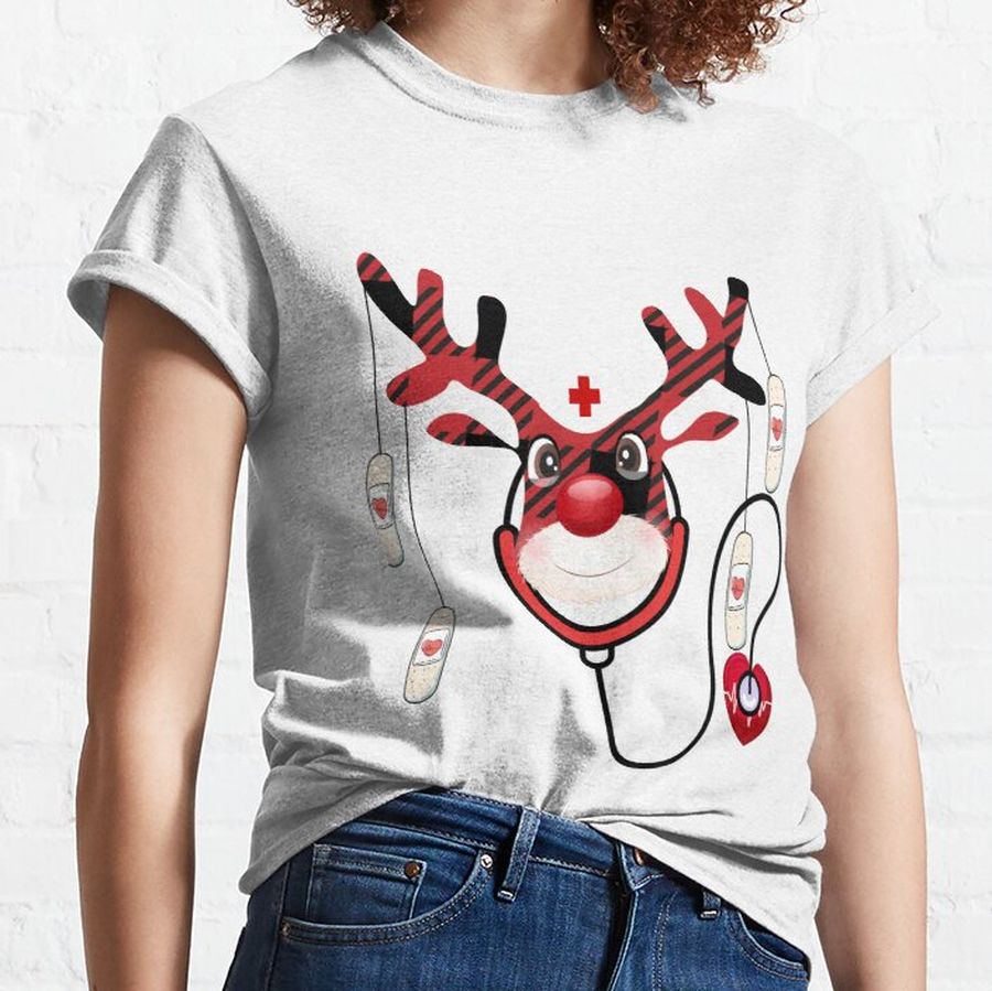 Christmas Scrub Top Reindeer Scrubs Rubber Gloves Nurses  Classic T-Shirt