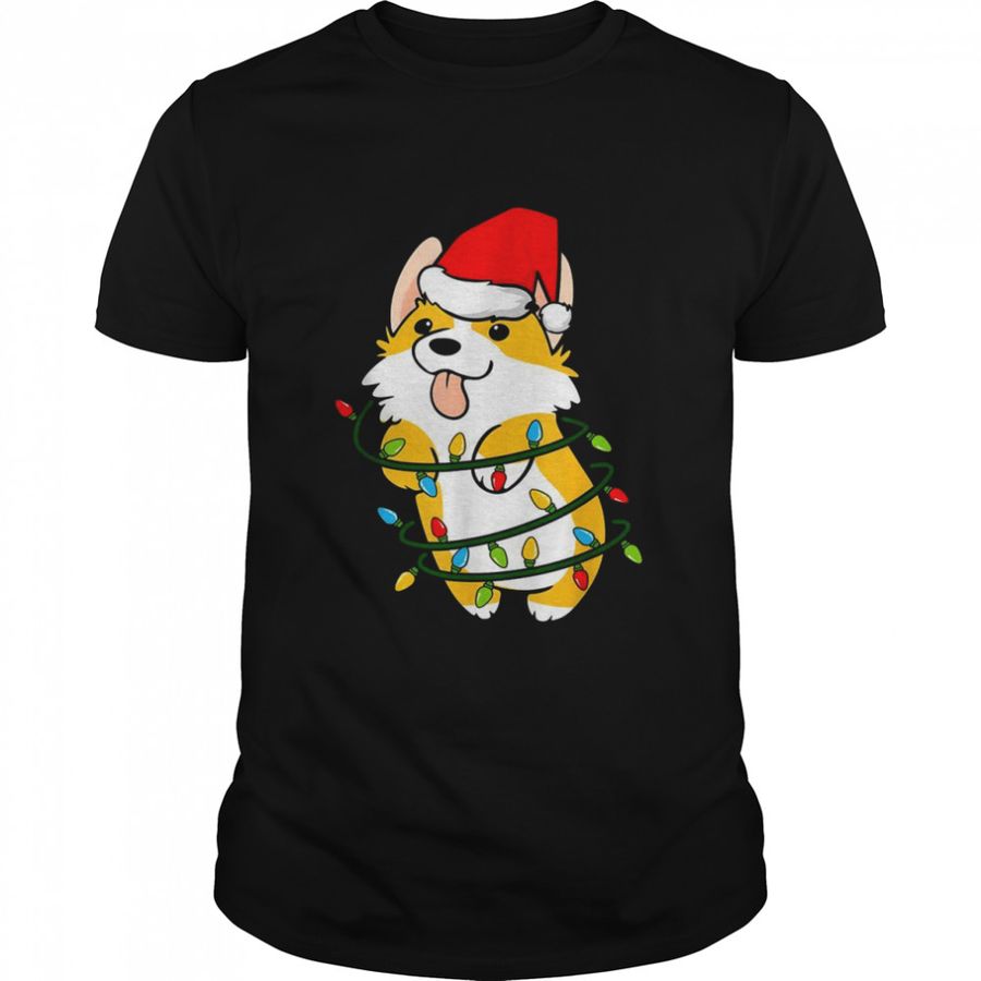 Corgi Dog Santa Christmas Tree Lights Puppy Xmas Shirt