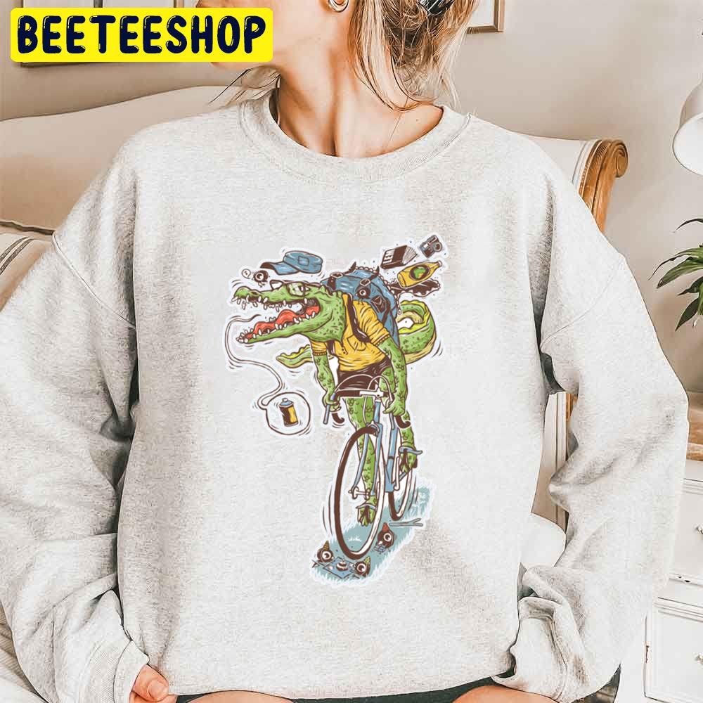 Crocodile Riding Bike Unisex Sweatshirt