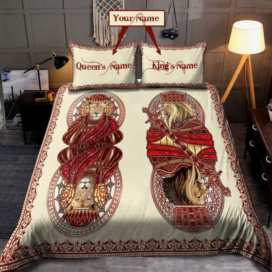 Custom Name King And Queen Lion Bedding Set Duvet Cover Set