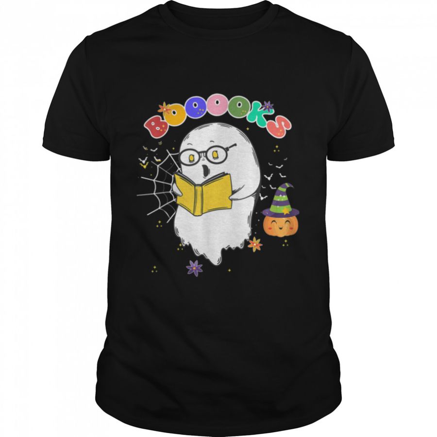 Cute Ghost Book Reading Teacher School Funny Halloween 2022 T Shirt B0BHJD77LS