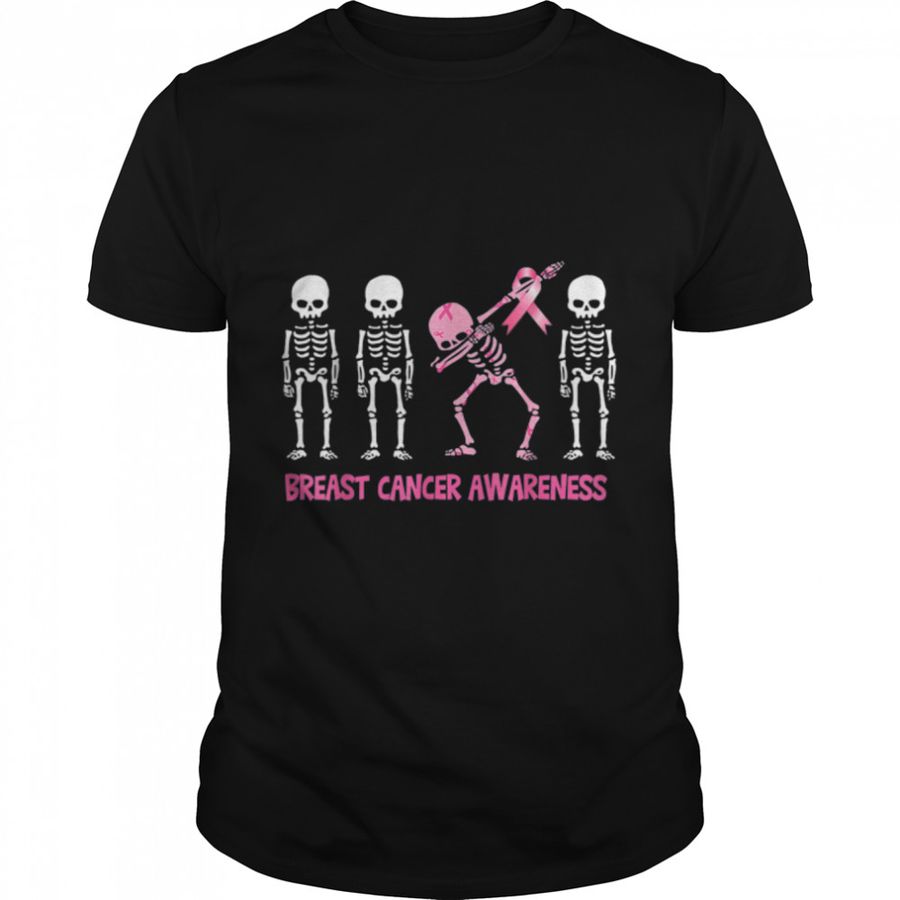 Dabbing Skeleton Pink Ribbon Breast Cancer Halloween T-Shirt B09JZ7Y6V1