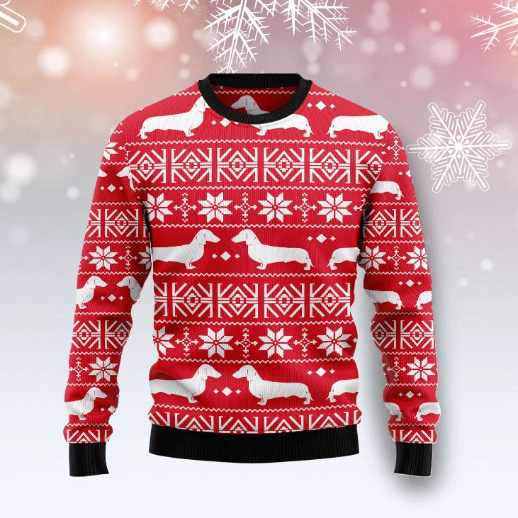 Dachshund Red Christmas Pattern Sweater 3D