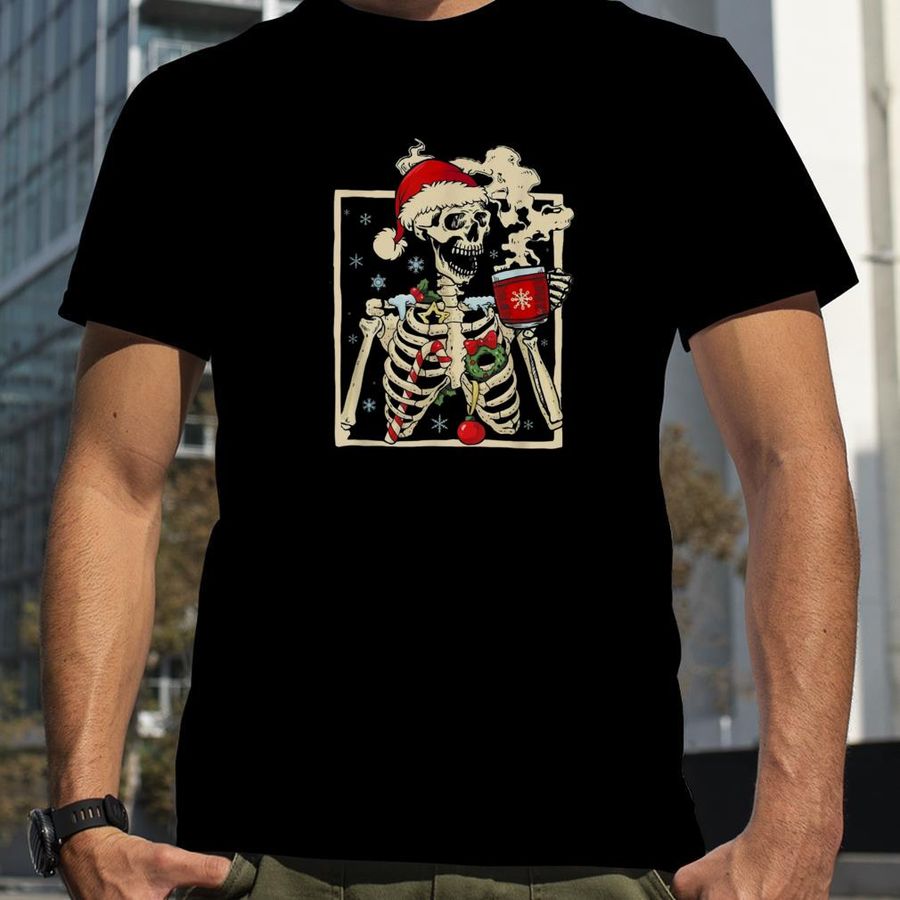 Dead Inside But Caffeinated Skeleton Coffee Christmas T Shirt