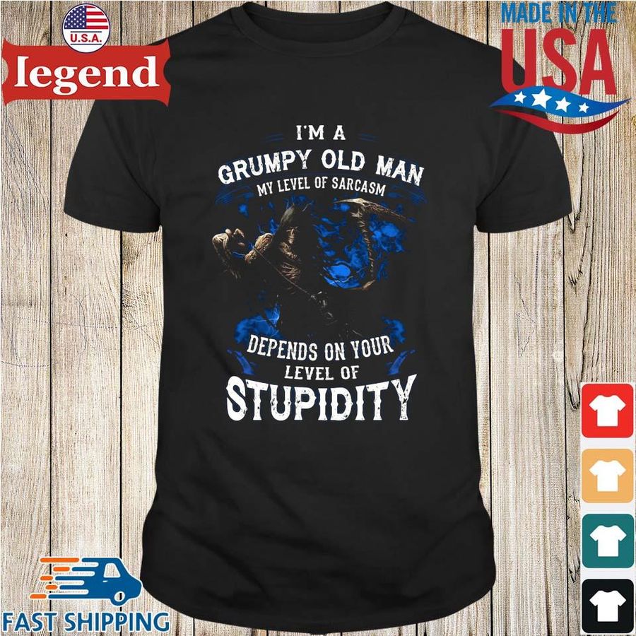 Death Skull I'm A Grumpy Old Man My Level Of Sarcasm Depends On Your Level Of Stupidity Shirt