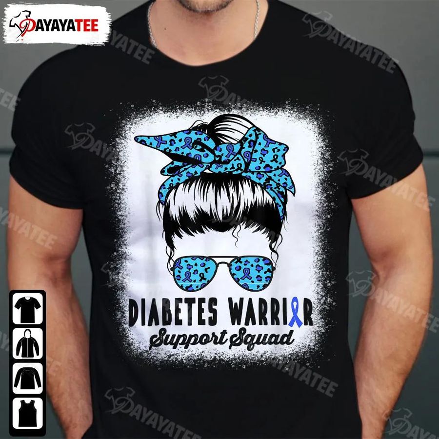 Diabetes Warrior Support Squad Shirt Blue Loepard Messy Bun Warrior