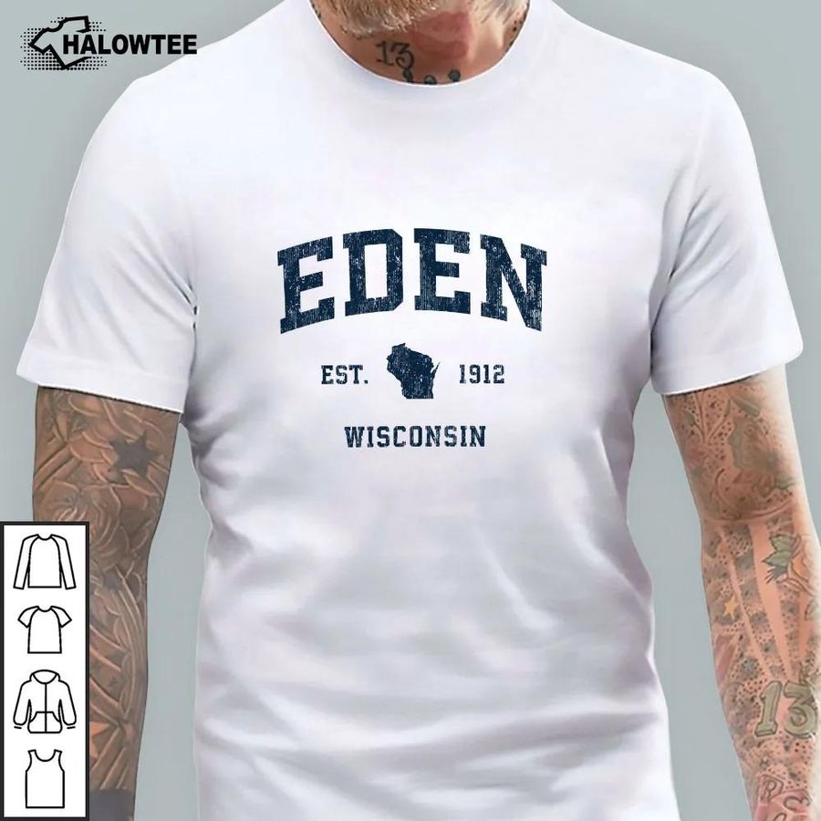 Eden Wisconsin Wi Est 1912 Shirt Vintage Athletic Navy Sports Design Cool Old School Logo