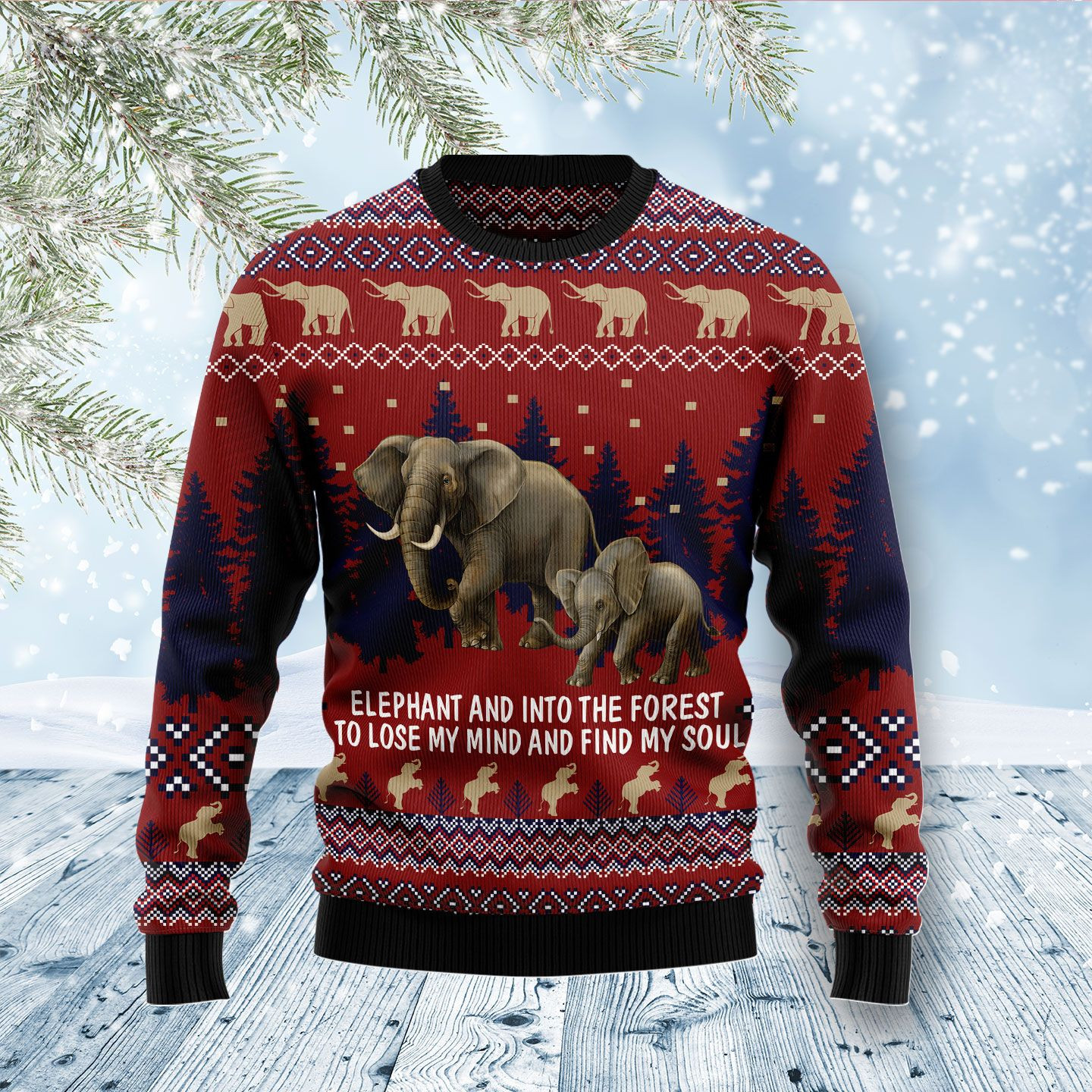 Elephant And Into The Forest Ugly Sweater