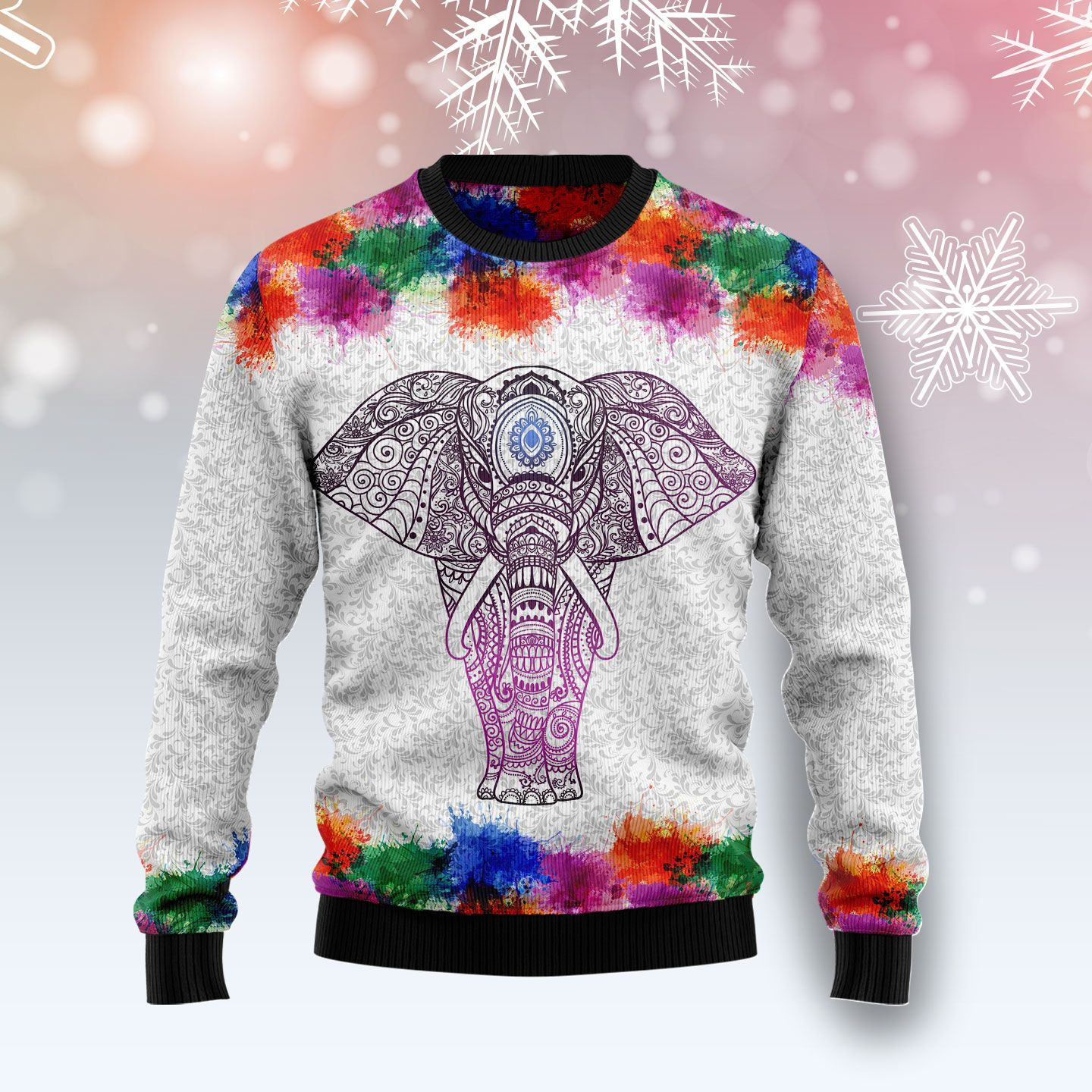 Elephant Mandala Color Ugly Sweater
