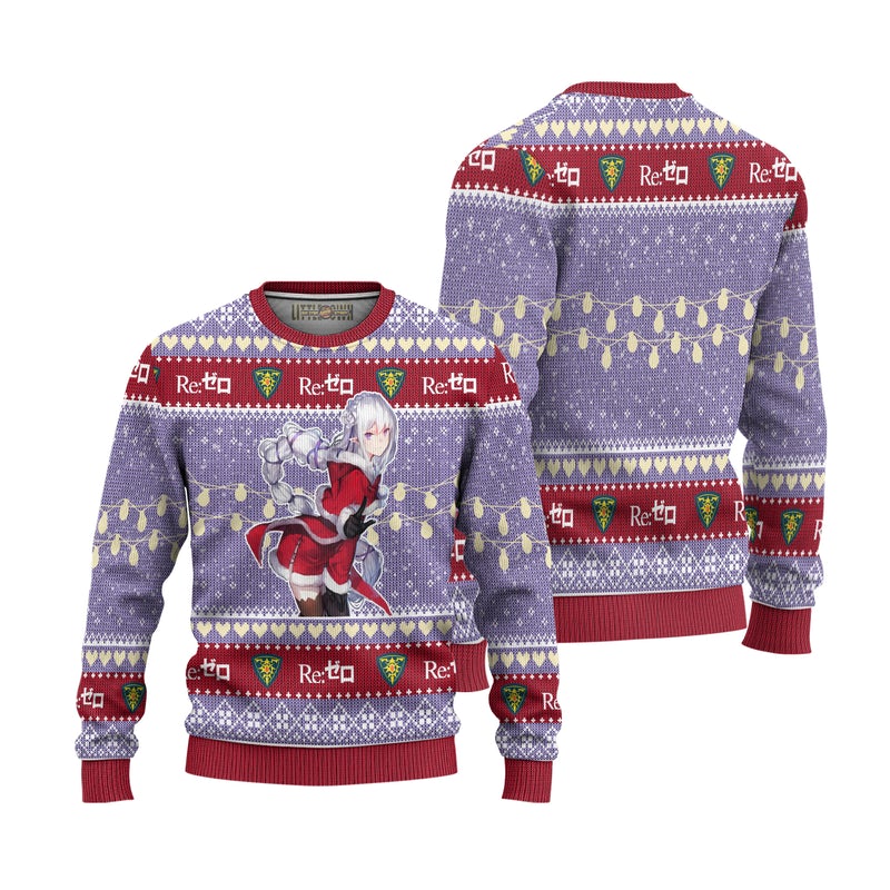 Emilia Anime Ugly Christmas Sweater Custom Re Zero Xmas Gift