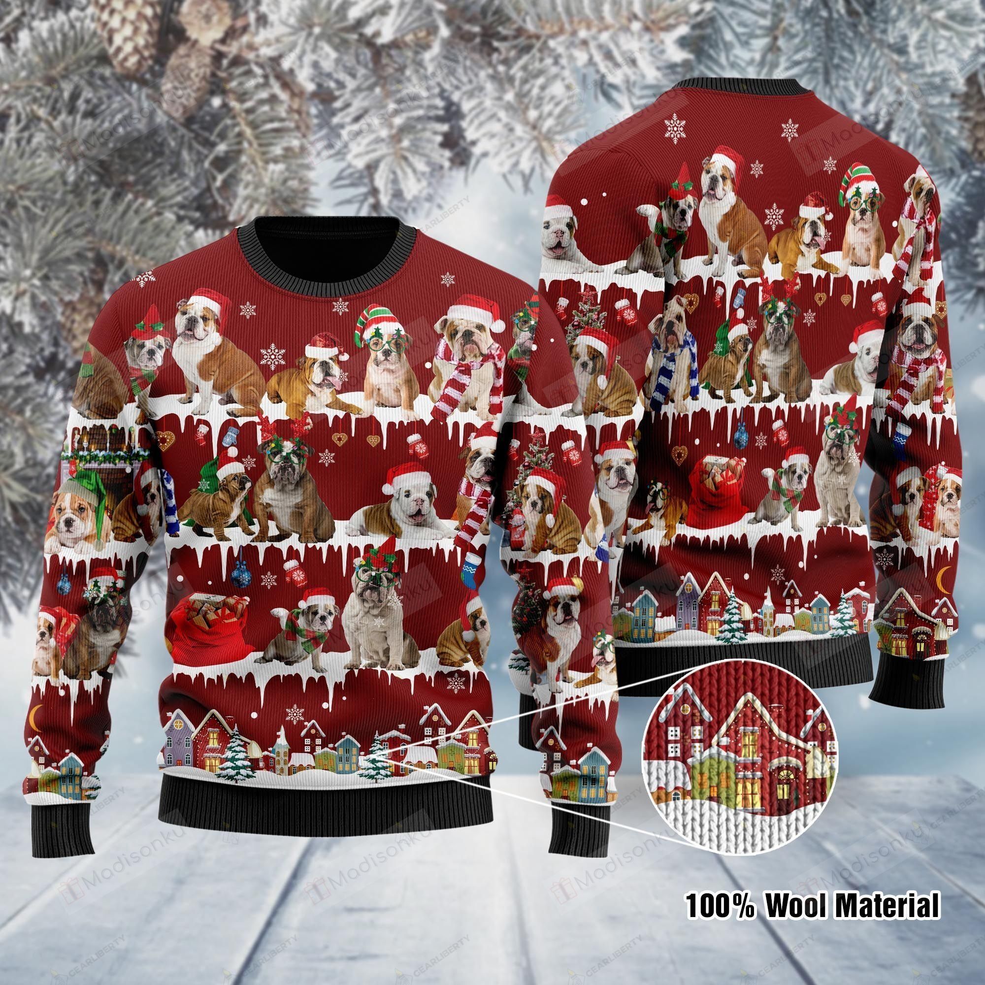 English Bulldog Ugly Christmas Sweater, All Over Print Sweatshirt