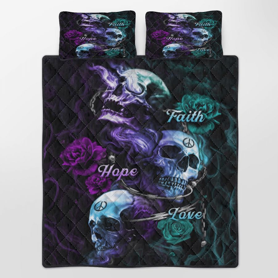 Faith Hope Love Skull Quilt Bedding Set