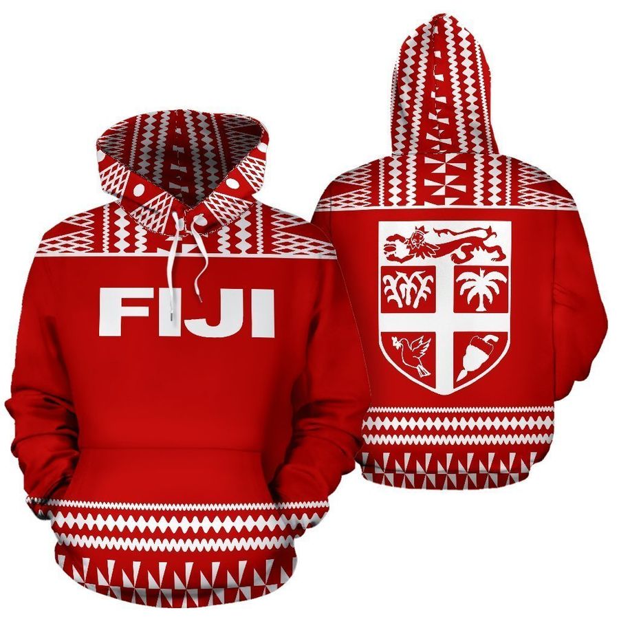 Fiji Tapa All Over Zip-Up Hoodie – Red And White Version – BN09