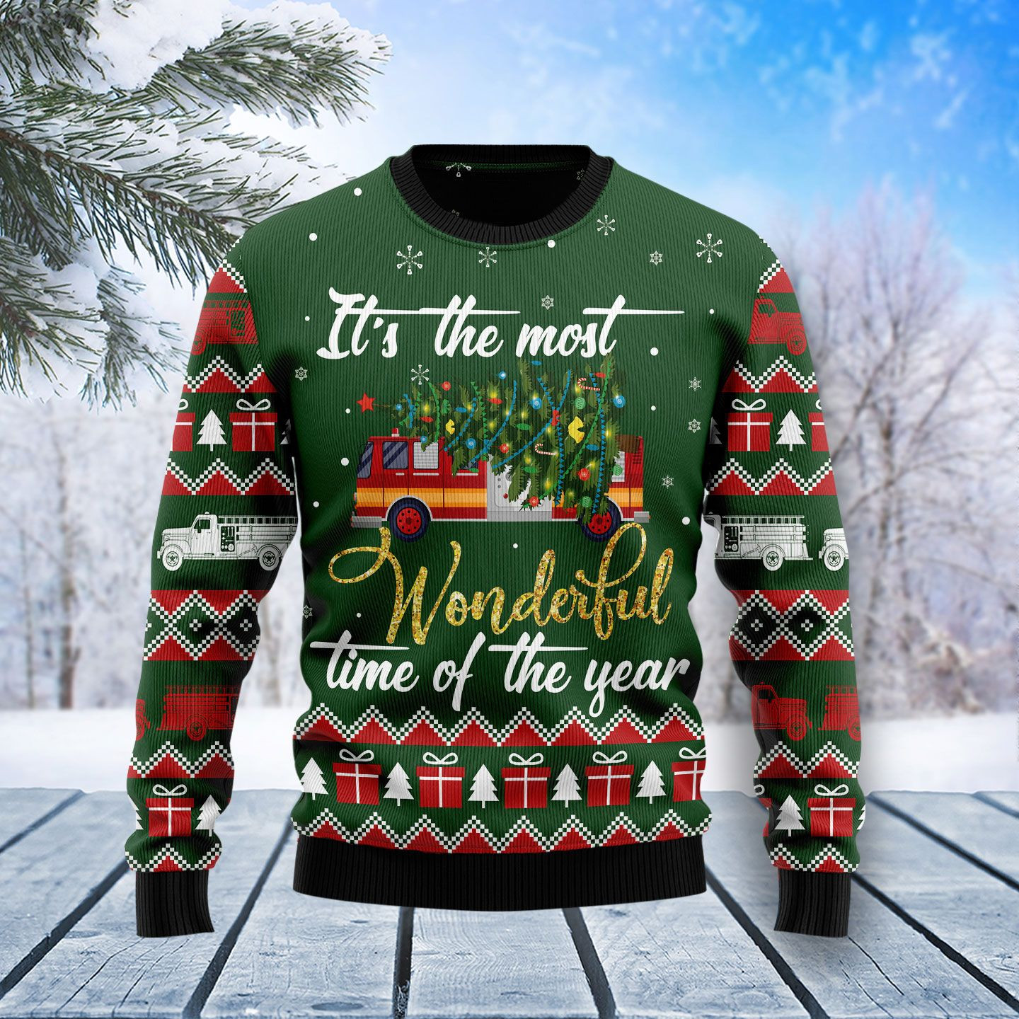 Firefighter Wonderful Time Ugly Sweater