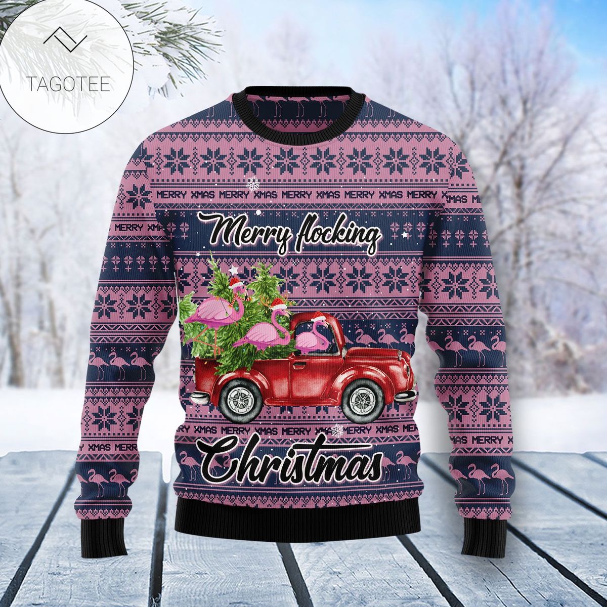  Flamingo Merry Flocking Christmas Ugly Sweater 