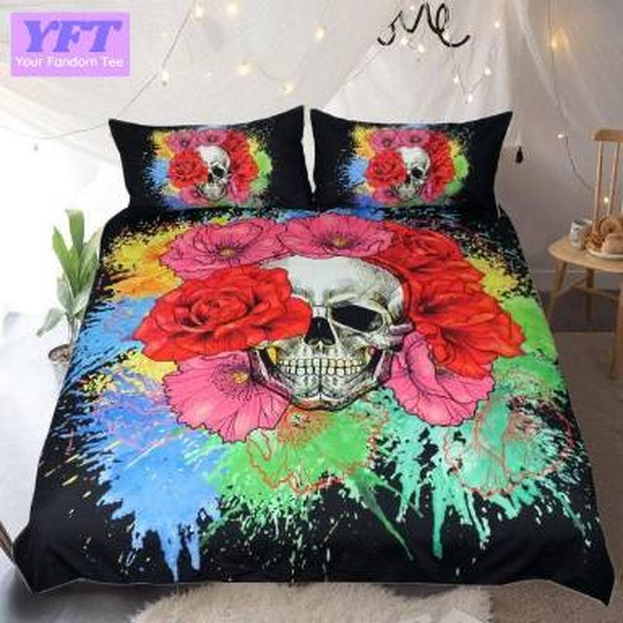 Floral Skull Splash Watercolor 3d Bedding Set