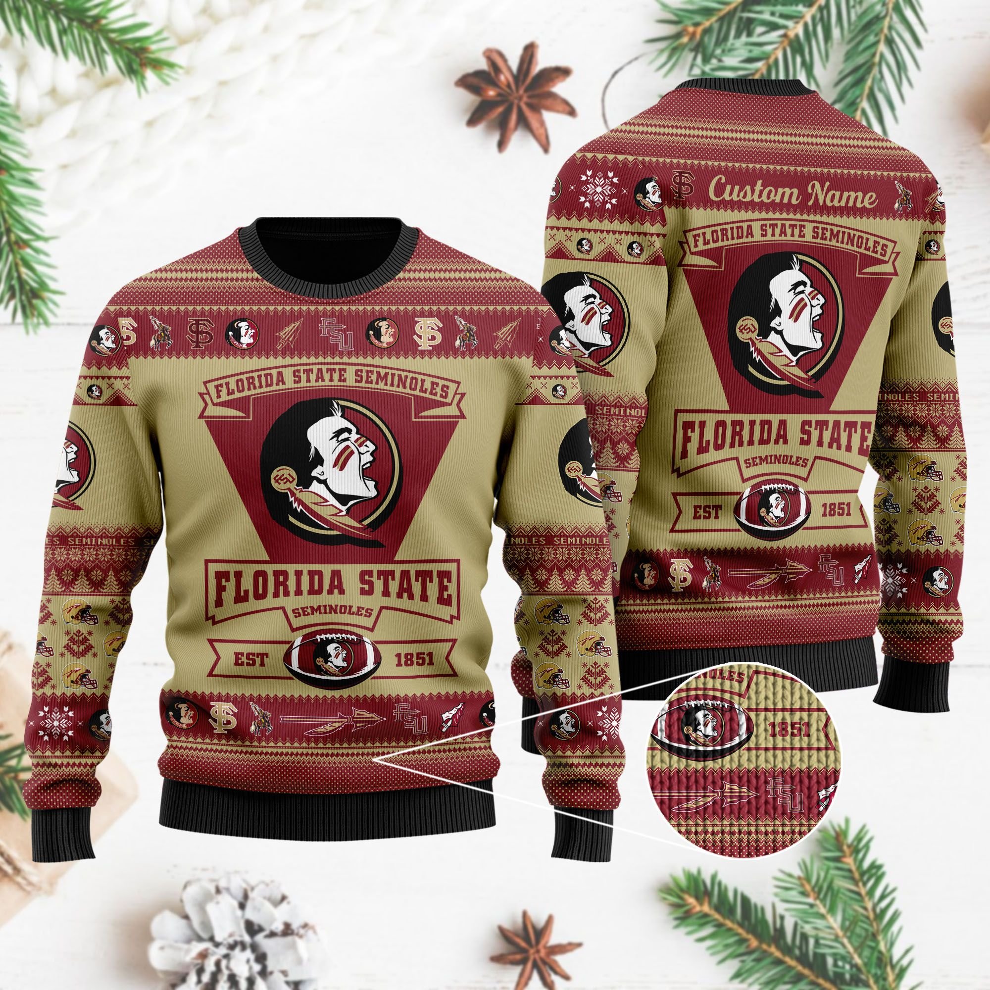 Florida State Seminoles Football Team Logo Personalized Ugly Christmas Sweater, Ugly Sweater, Christmas Sweaters, Hoodie, Sweatshirt, Sweater