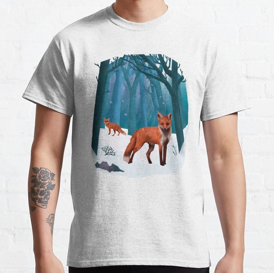 Foxes in the snowy forest Classic T-Shirt