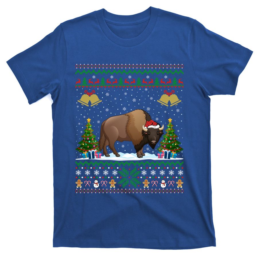 Funny Bison Xmas Gift Santa Hat Ugly Bison Christmas Cute Gift T-Shirts