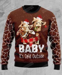 Funny Giraffe Baby It'S Cold Outside Ugly Christmas Sweater, All Over Print Sweatshirt