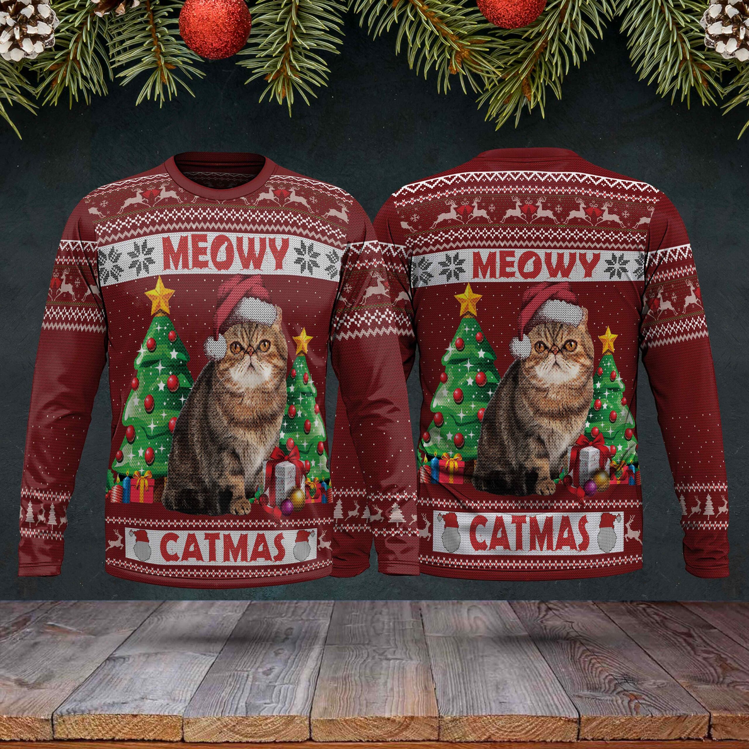 Funny Meowy Catmas Christmas Style Ugly Sweater For Holidays
