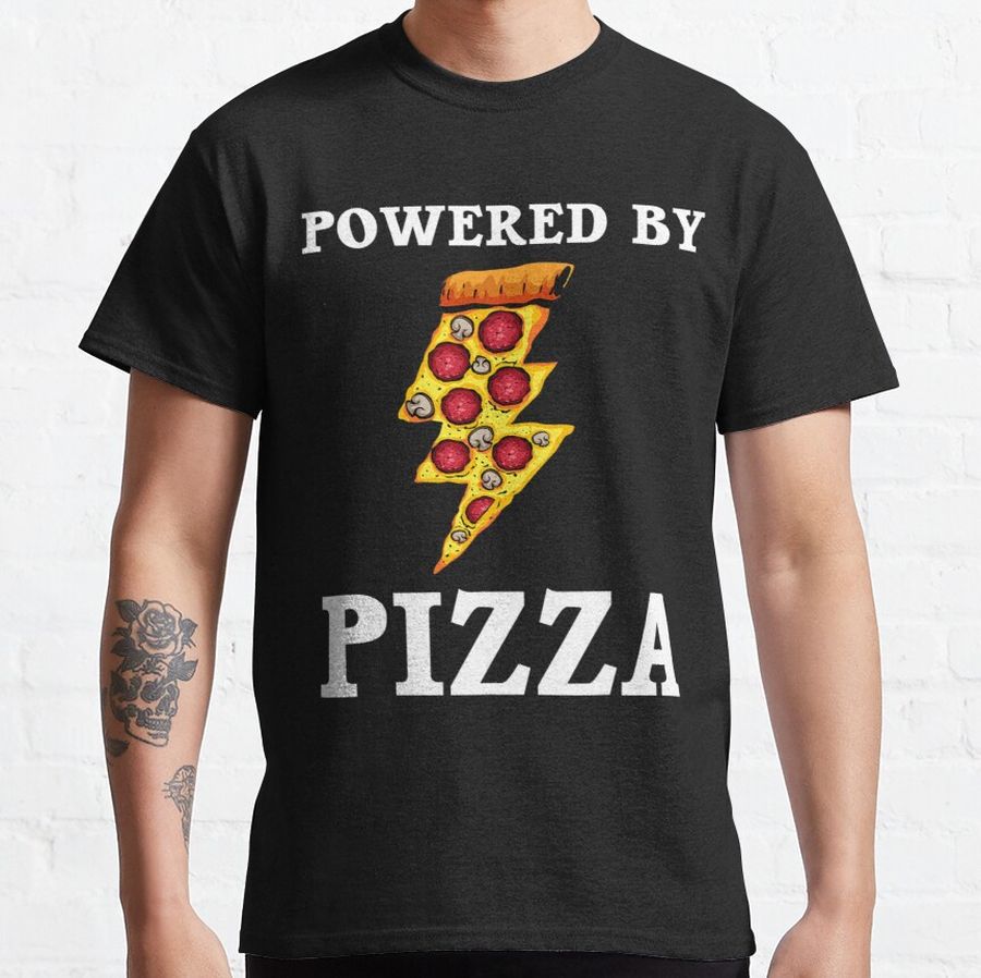 Funny Powered By Pizza Gift Kids Men Women Cool Pizza Lover Classic T-Shirt