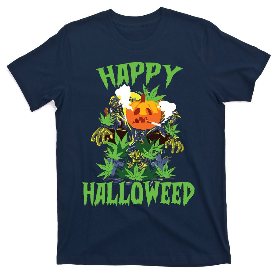 Funny Pumpkin Stoner Smoking Weed Happy Halloweed Halloween T-Shirts