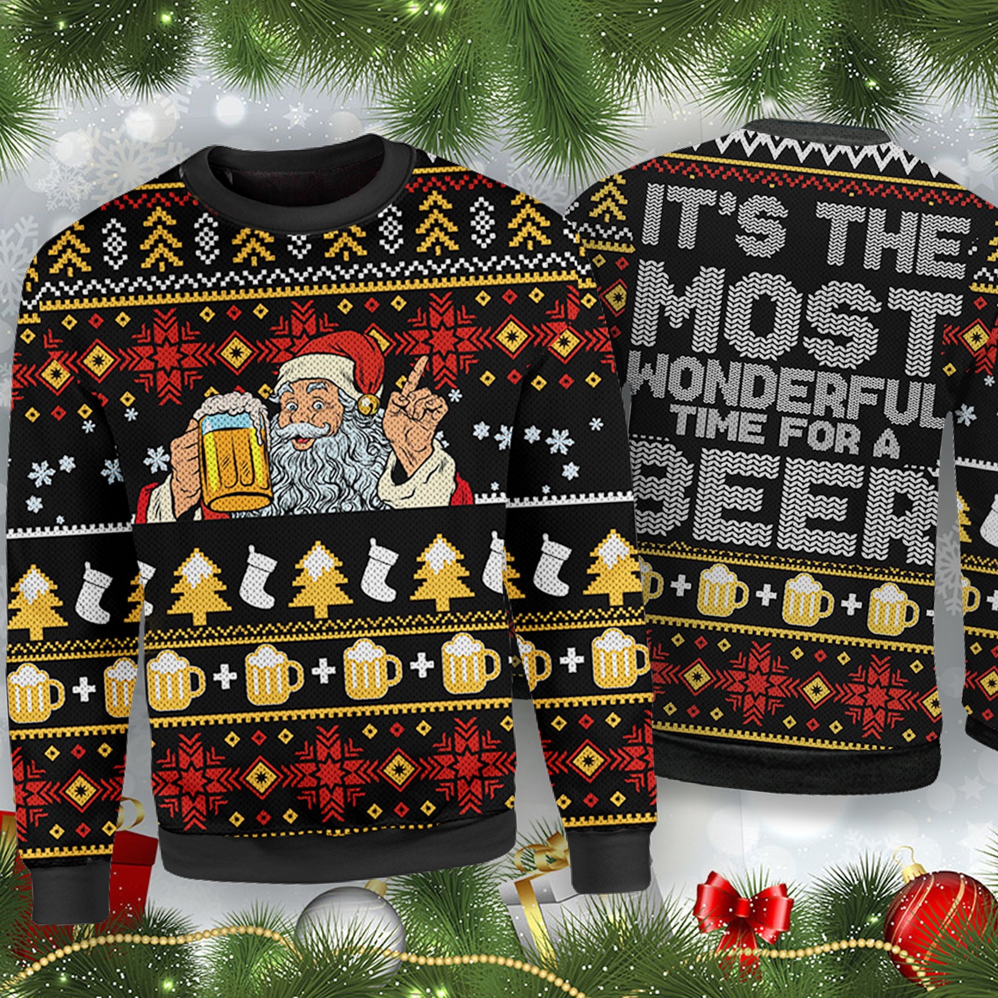 Funny Santa Beer Drinker Ugly Christmas Sweater All Over Print