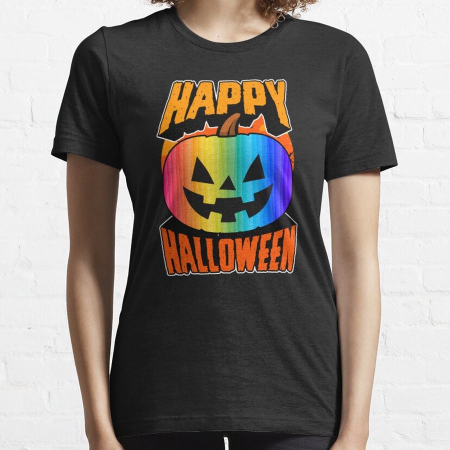 Gay Pride Rainbow Happy Halloween Party Jack O Lantern Pumpkin Matching Family Halloween Party Decor and Supply Essential T-Shirt