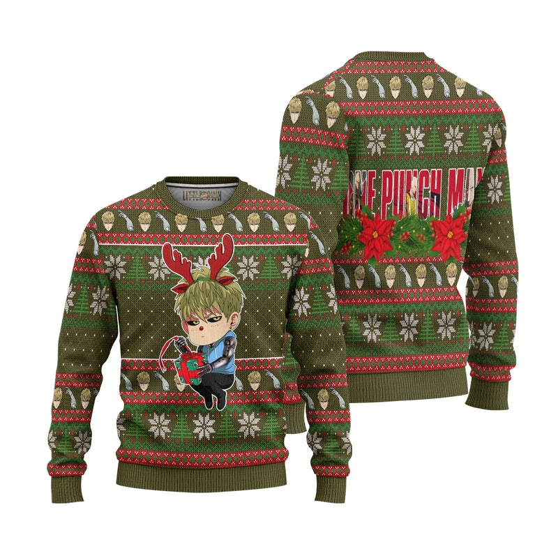 Genos Anime Ugly Christmas Sweater Custom One Punch Man Xmas Gift