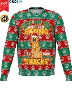 German Shephard See You Eating Snacks For Unisex Ugly Christmas Sweater, All Over Print