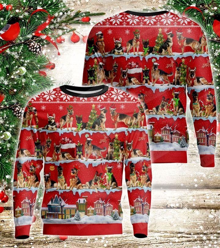 German Shepherd Merry For Unisex Ugly Christmas Sweater, All Over Print Sweatshirt