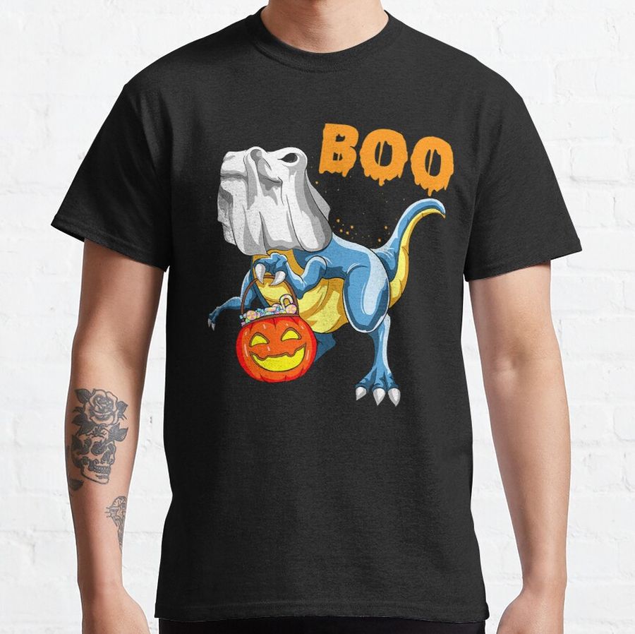 Ghost Dinosaur T rex Funny Boo Halloween Pumpkin Classic T-Shirt