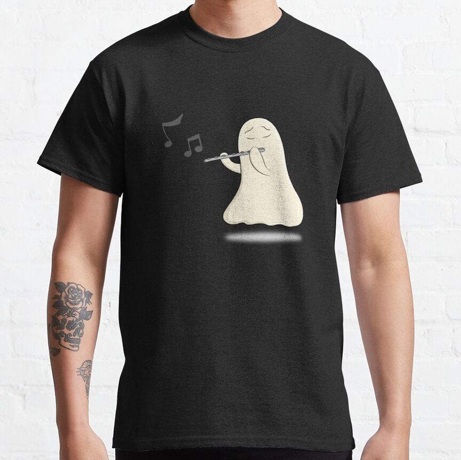 Ghost Playing Flute (Black Background) Classic T-Shirt