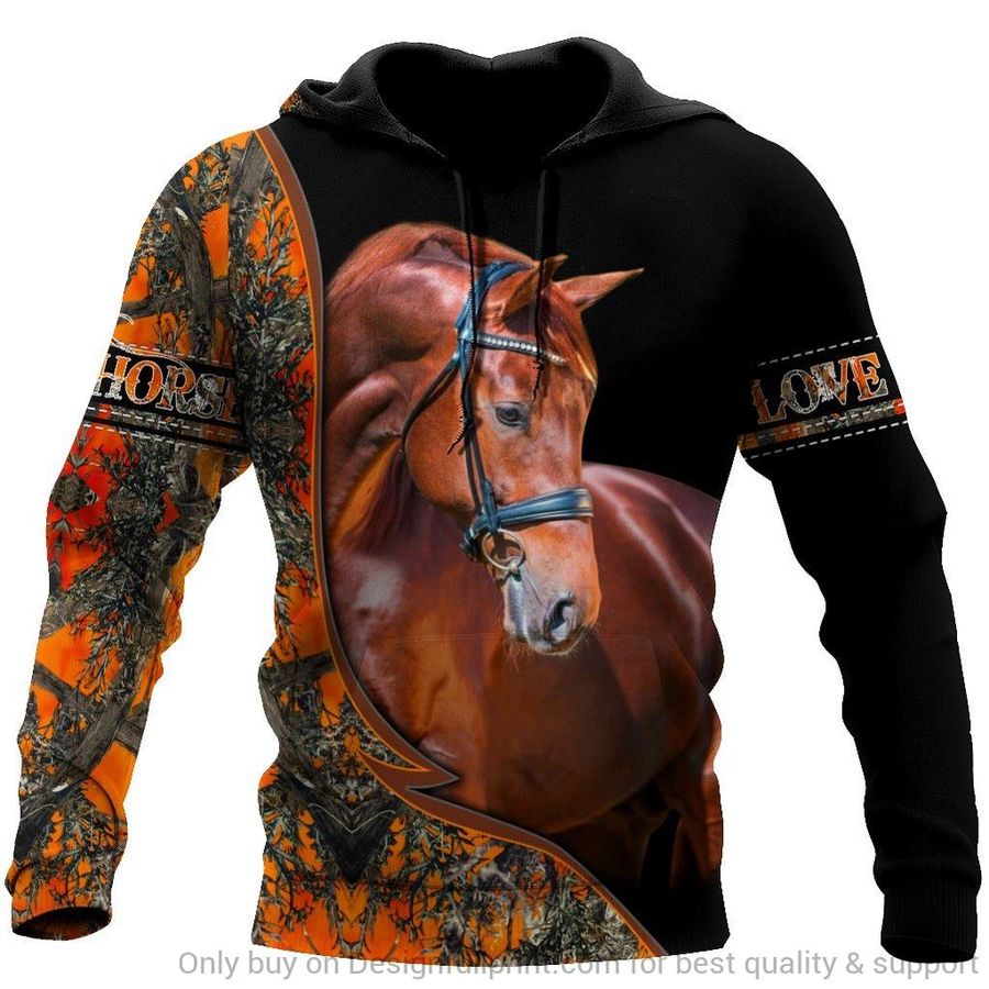 Gift For Horse Lover Brown Horse Love Horse Orange Camo Us Unisex Hoodie Ln Horse Hoodie