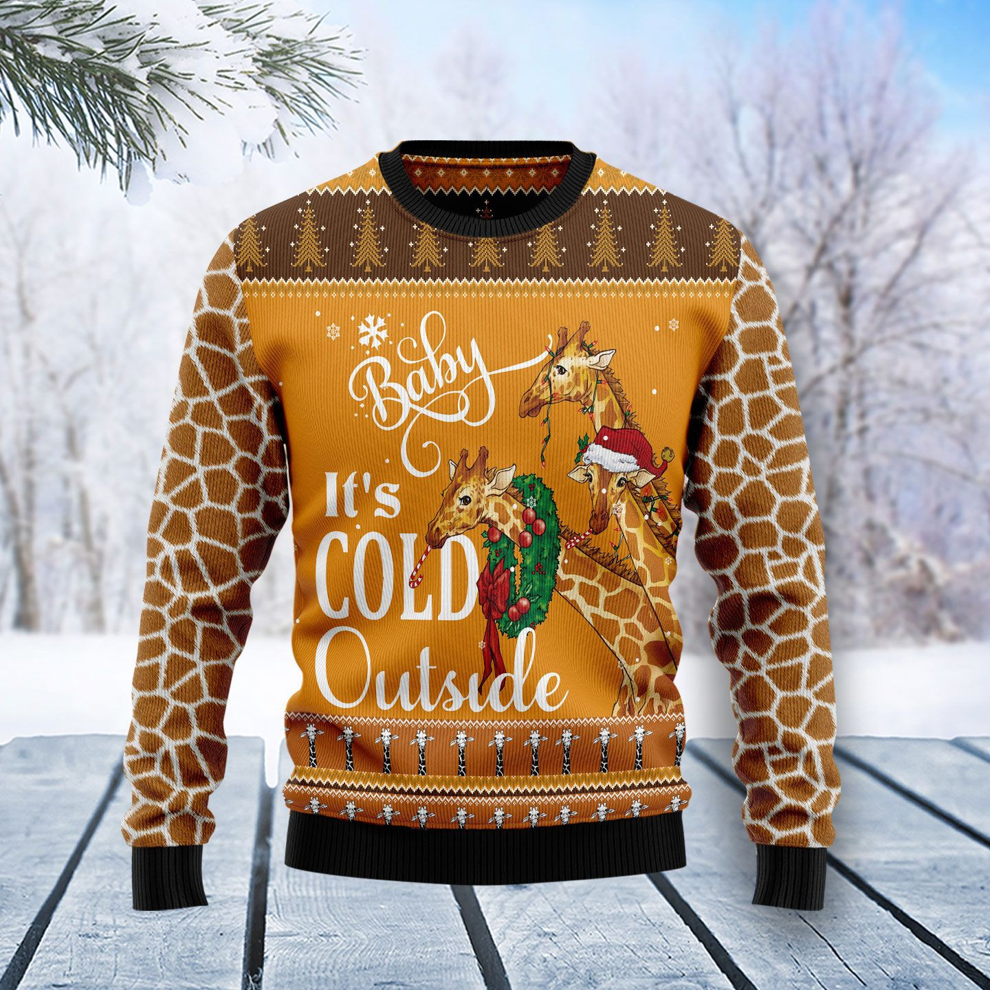 Giraffe Baby Its Cold Outside Ugly Sweater