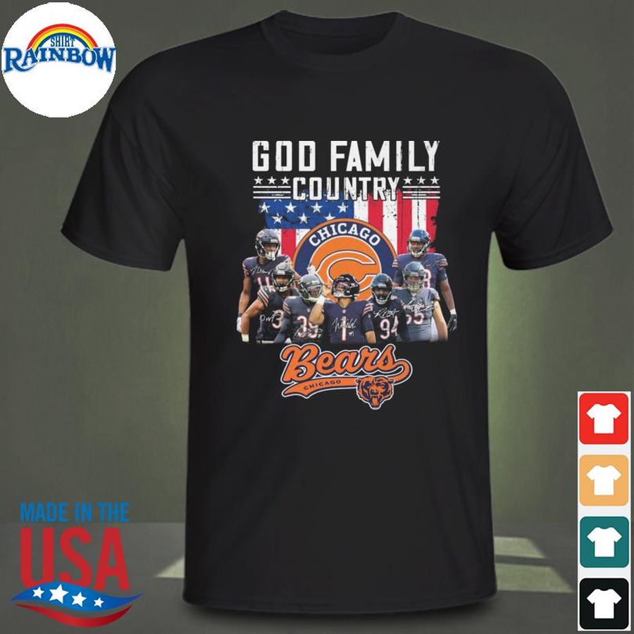 God Family Country Chicago Bears American Flag Signatures 2022 Shirt